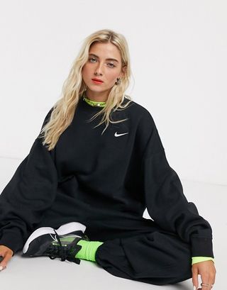 Nike + Mini Swoosh Oversized Cropped Black Sweatshirt