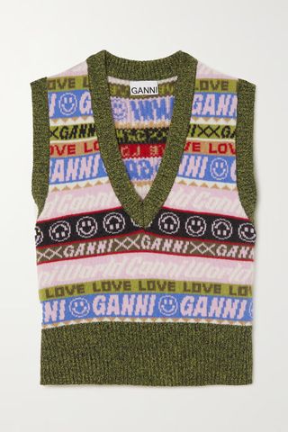 Ganni + Recycled Wool-Blend Jacquard Vest