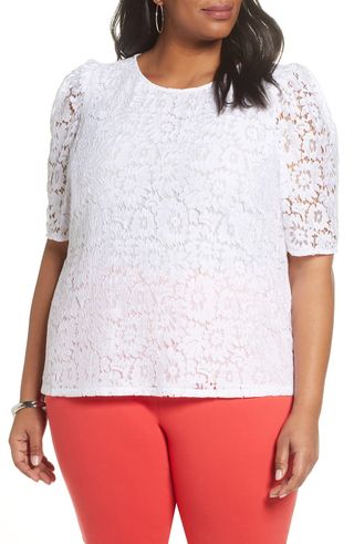 Halogen + Lace Puff Sleeve Top