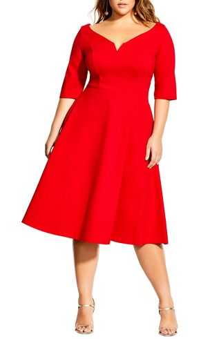 City Chic + Sweetheart Neck Fit & Flare Dress