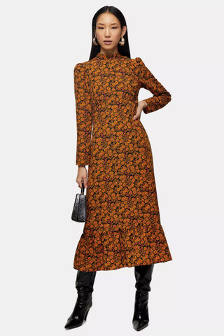 Topshop + Floral Print Midi Dress