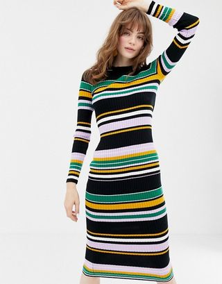 Monki + Multi Stripe Midi Knit Dress