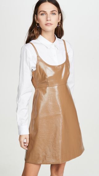 Ganni + Patent Faux Leather Mini Dress