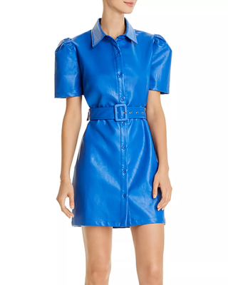 Aqua + Faux-Leather Mini Dress