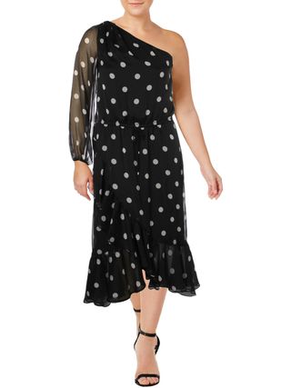 Lauren Ralph Lauren + Roshawna Polka Dot One Shoulder Midi Dress
