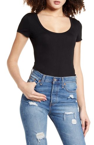 Leith + Scoop Neck Ribbed Bodysuit