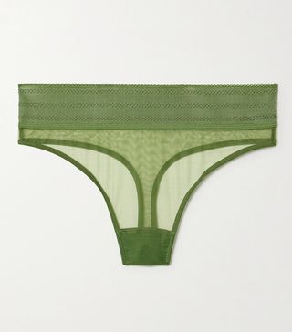 Else + Bare Lace-Trimmed Stretch-Tulle Thong