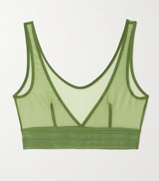 Else + Bare Sporty Lace-Trimmed Stretch-Tulle Soft-Cup Bra