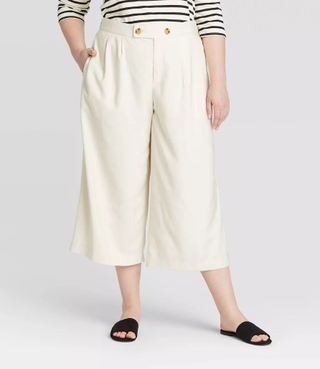 Who What Wear x Target + Mid-Rise Pleat Front Wide Leg Cropped Trouser