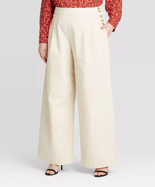 Who What Wear x Target + Mid-Rise Side Button Wide Leg Trouser