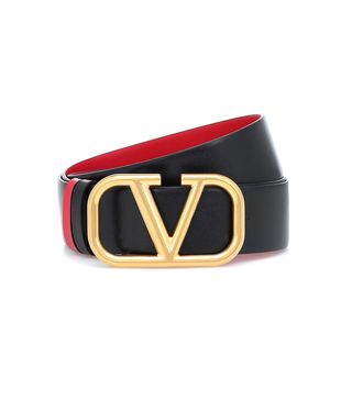 Valentino Garavani + Valentino Garavani V Logo Reversible Leather Belt