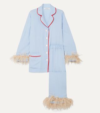 The Sleeper + Satin and Feather-Trimmed Crepe de Chine Pajama Set