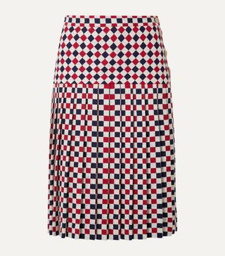 Gucci + Pleated Checked Wool-Blend Crepe Midi Skirt