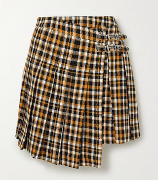 McQ Alexander McQueen + Kamaso Asymmetric Checked Cotton-Tweed Wrap Mini Skirt