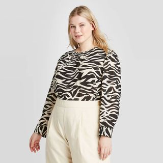 Who What Wear x Target + Animal Print Puff Sleeve Blouse