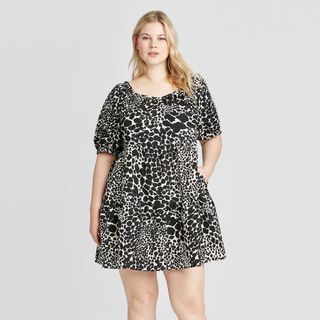 Who What Wear x Target + Leopard Print Short Sleeve Dress