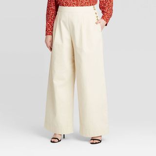 Who What Wear x Target + Mid-Rise Side Button Wide Leg Trouser