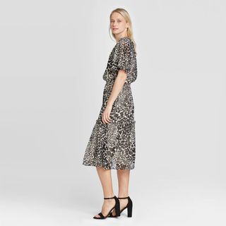 Who What Wear x Target + Leopard Print Flutter Short Sleeve Midi Dress
