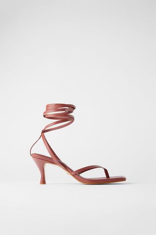 Zara + Heeled Leather Square-Toe Sandals