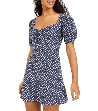 Sequin Hearts + Printed Puff-Sleeve A-Line Dress