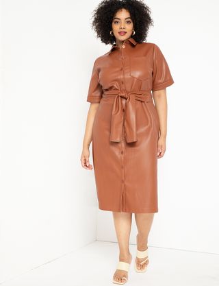 Eloquii + Faux Leather Trench Dress