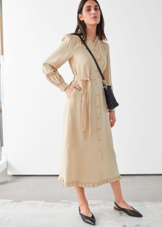 & Other Stories + Gathered Button Up Frill Midi Dress