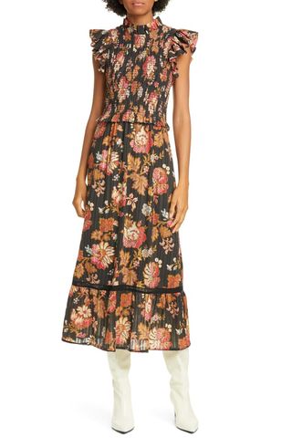 Sea + Pascale Floral Smocked Cotton Midi Dress