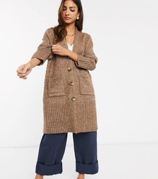 Y.A.S. + Knitted Long Line Cardigan in Camel