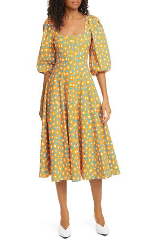 Staud + Swells Daisy Print Stretch Linen & Cotton Dress
