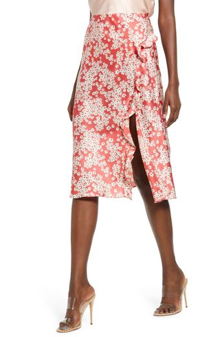 Socialite + Floral Ruffle Slit Skirt
