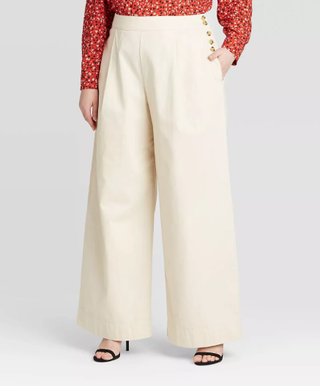 Who What Wear + Mid-Rise Side Button Wide Leg Trouser