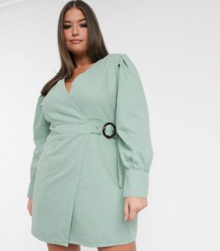 Missguided + Plus Puff Sleeve Belted Dress in Mint