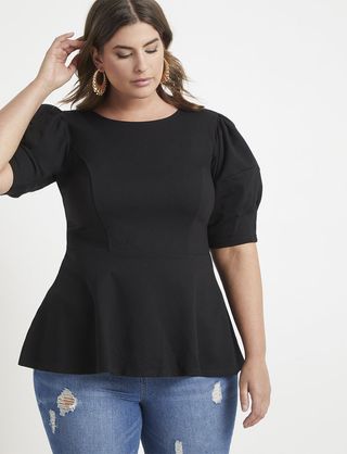 Eloquii + Puff Sleeve Peplum Top