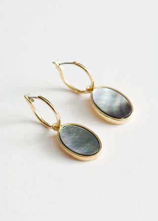 & Other Stories + Oval Shell Pendant Hoop Earrings