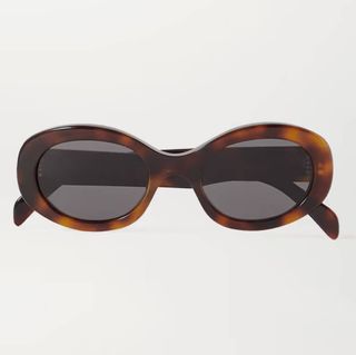 Celine Eyewear + Triomphe Oval-Frame Tortoiseshell Acetate Sunglasses