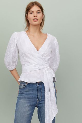 H&M + Puff-Sleeved Wrapover Blouse