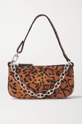 By Far + Rachel Mini Chain-Embellished Leopard-Print Suede Shoulder Bag