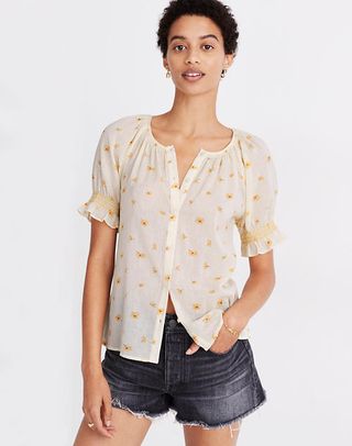 Madewell + Smocked Button-Up Top in French Daisies