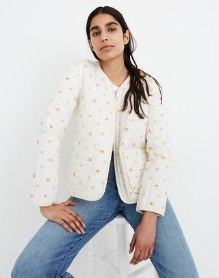 Madewell + Cotton Quilted Zip-Up Liner Jacket in French Daisies
