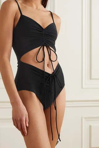 Christopher Esber + Tie-Detailed Ruched Cutout Swimsuit