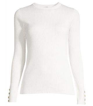 Scoop + Ribbed Crewneck Sweater with Button Sleeves