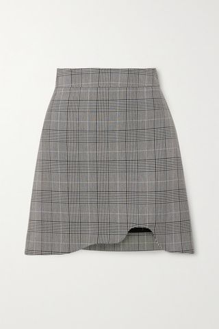 Ganni + Asymmetric Prince of Wales Checked Woven Mini Skirt