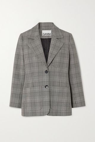Ganni + Single-breasted Prince of Wales-check blazer