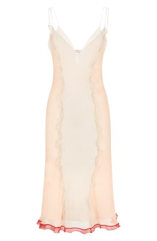 Fendi + Sheer Ruffle Detail Silk Chiffon Slipdress