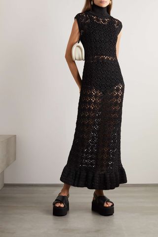 Ganni + Metallic Crocheted Midi Dress