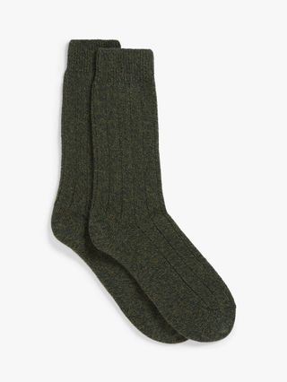 John Lewis & Partners + Made in Italy Twisted Cashmere Merino Socks, Dark Green