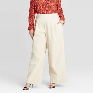 Who What Wear + Mid-Rise Side Button Wide Leg Trouser