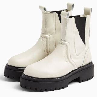 Topshop + Ecru Leather Chunky Chelsea Boots