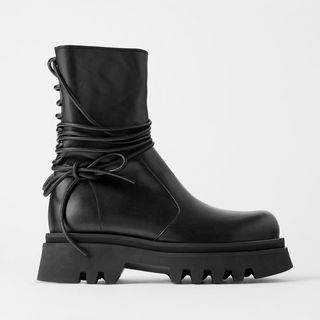 Zara + Leather Tied Track Sole Boots