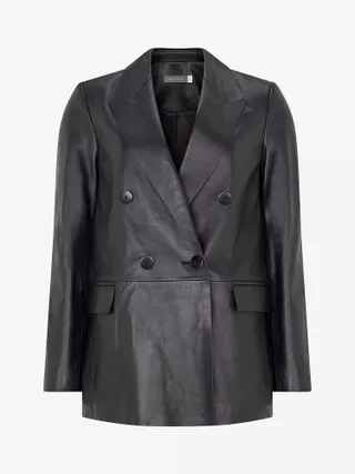 Mint Velvet + Leather Longline Blazer in Black